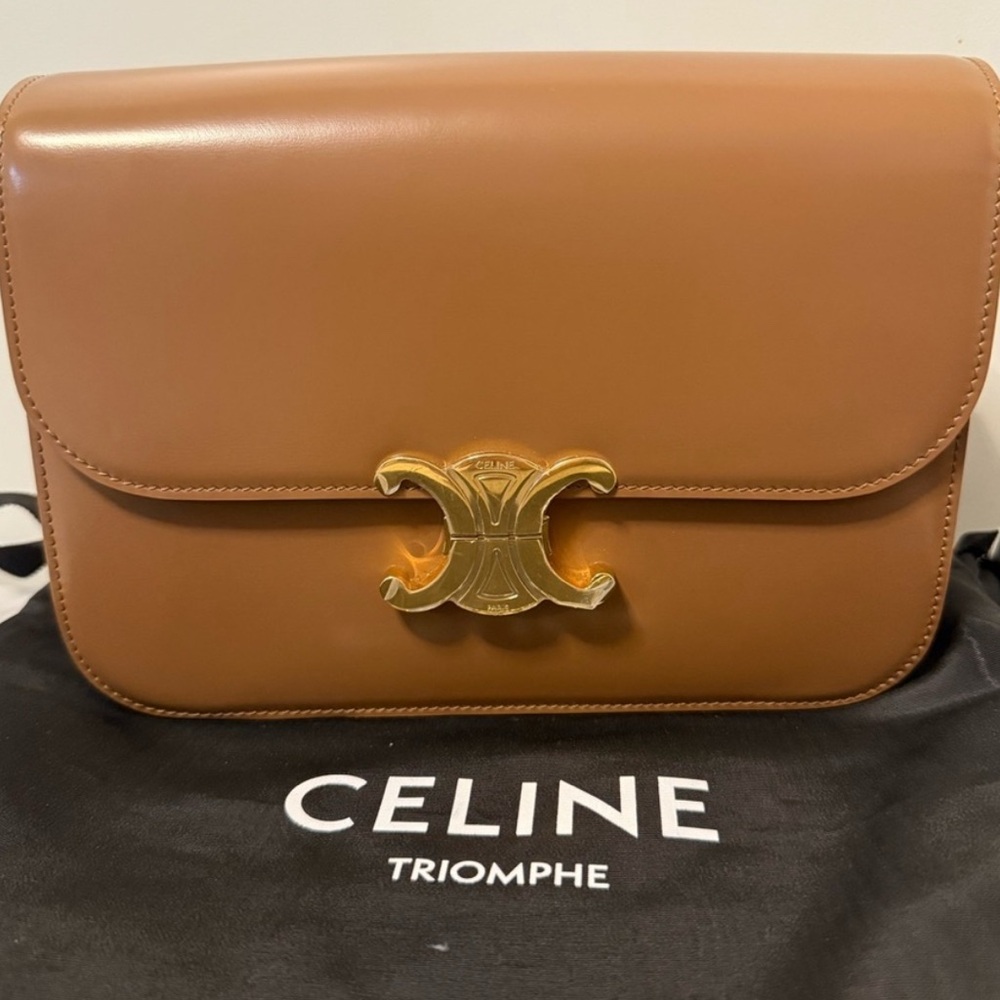 Celine Brown Leather Crossbody Bag with Gold Accent